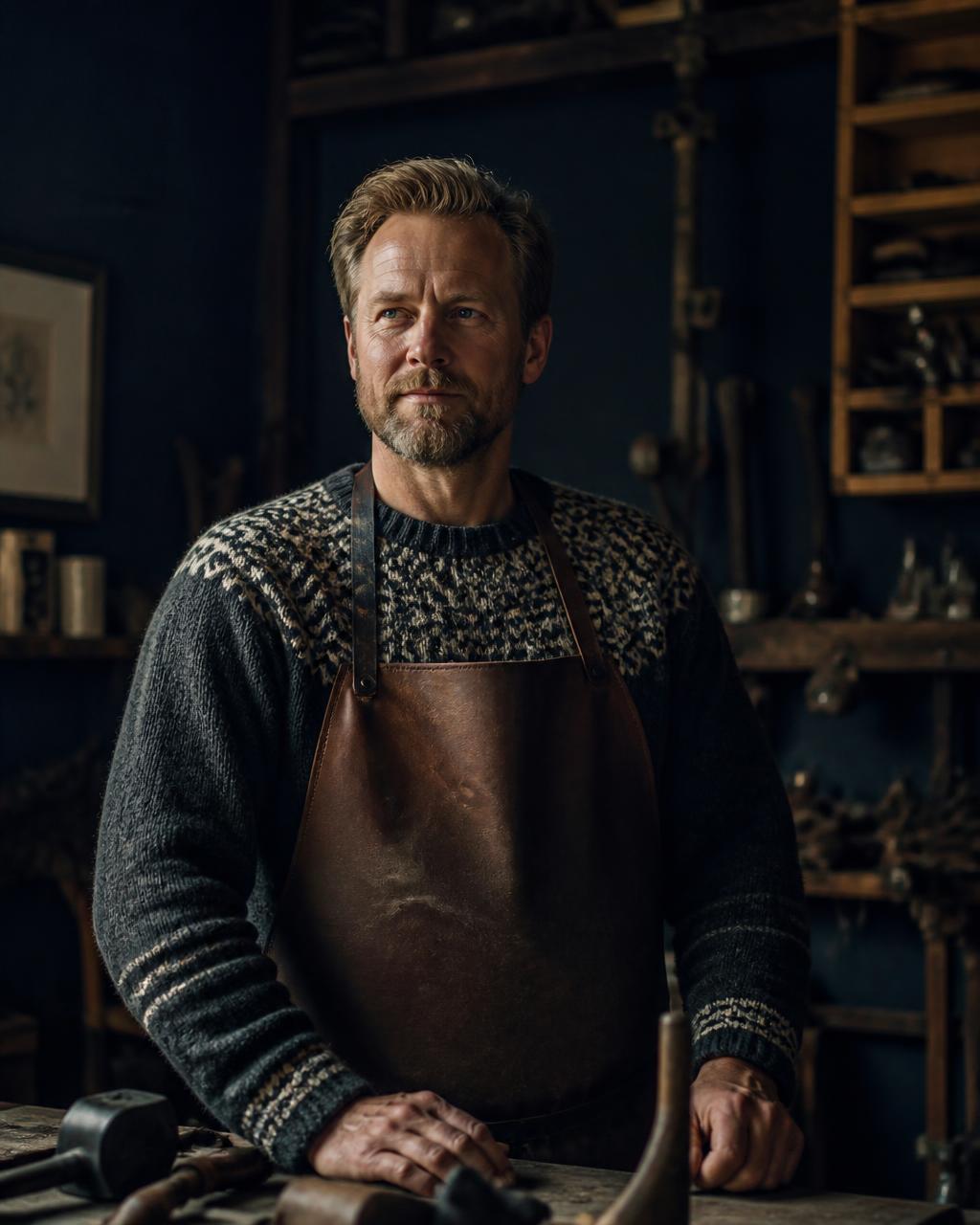 Håndverker i verkstedet sitt